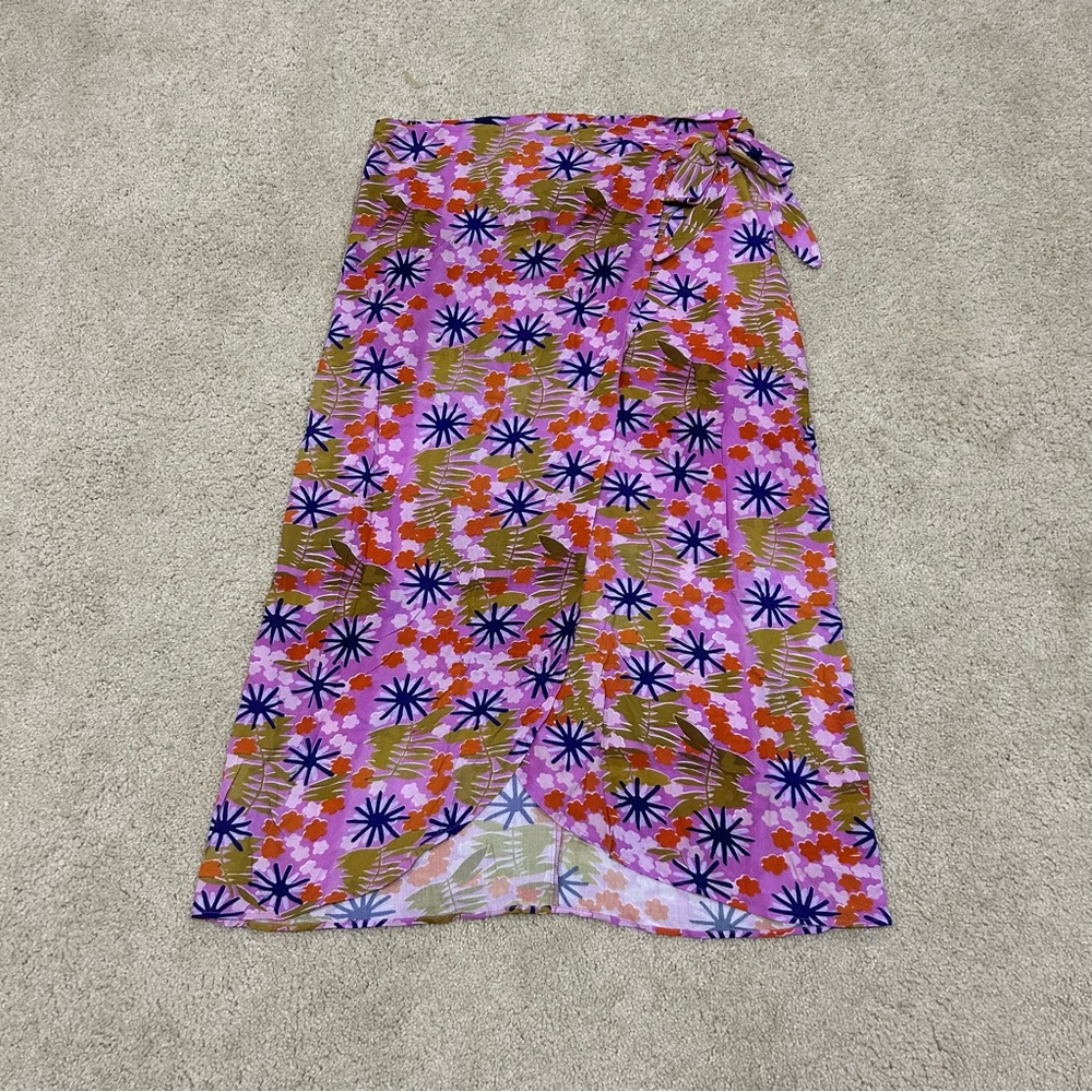 Anthropologie Skirt Womens 10 Vera Wrap Tie Front Colorful Zips Tropical Vibrant
